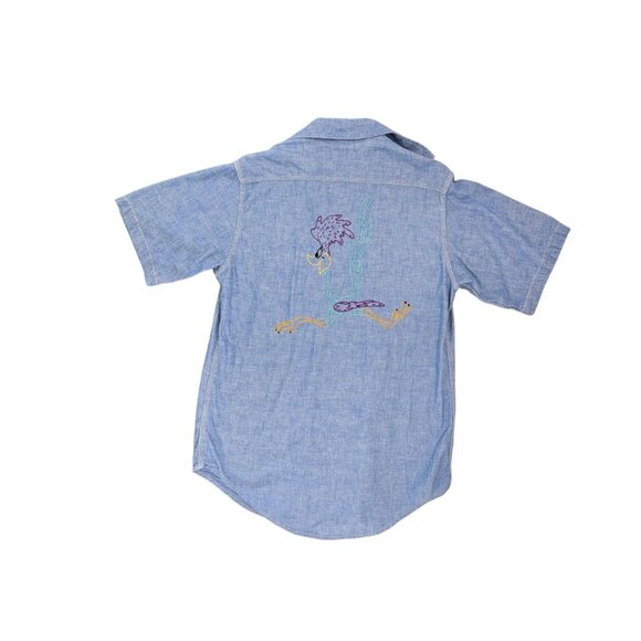 Vintage Big Mac Chambray Shirt Roadrunner Embroidery Penneys Small Medium Denim - Picture 2 of 8